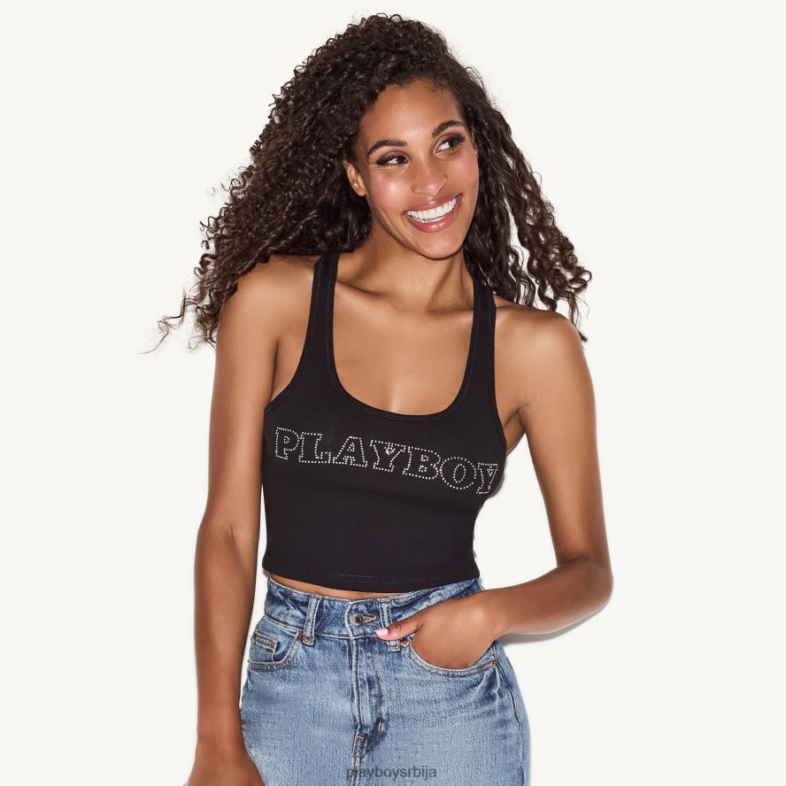 одећу Playboy рхинестоне мастхеад рацербацк тенк црн Жене 2F84PF979