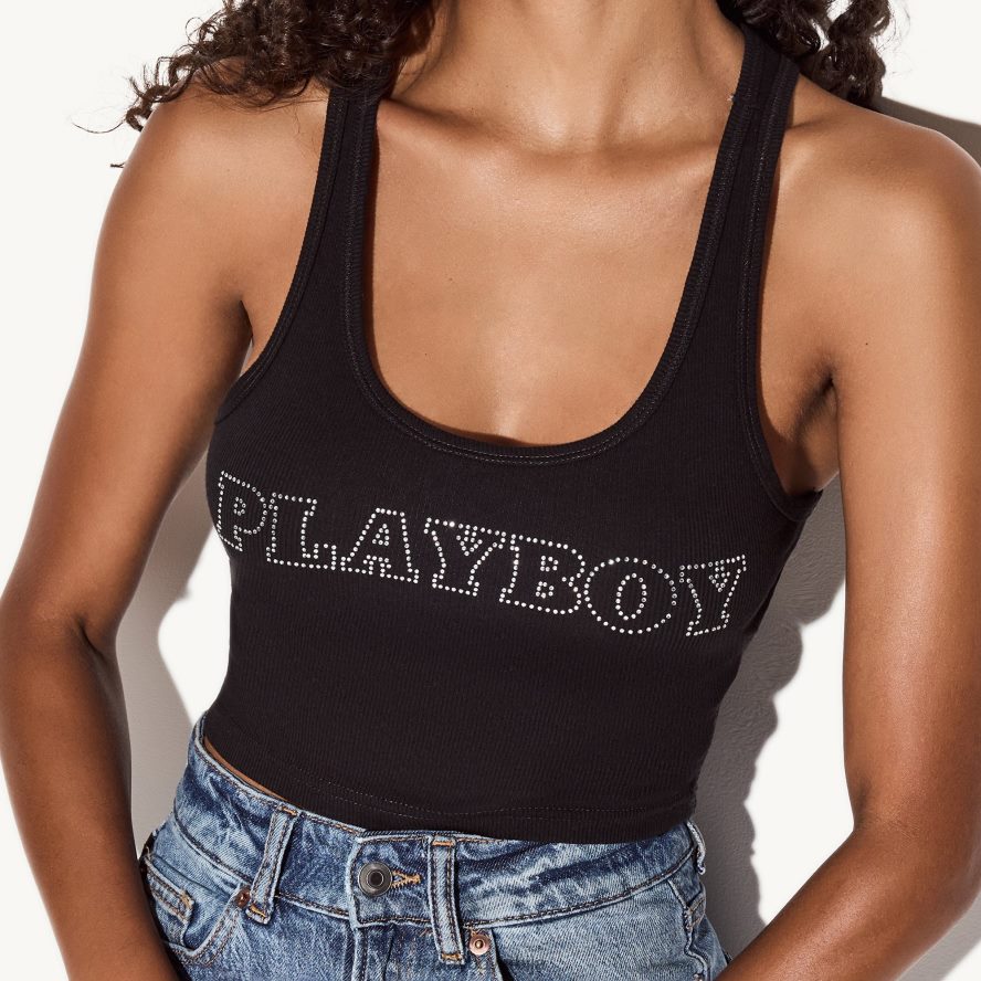 одећу Playboy рхинестоне мастхеад рацербацк тенк црн Жене 2F84PF979