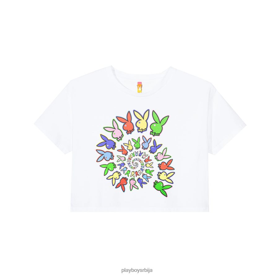 одећу Playboy x Color Bars спирално скраћена мајица бео Жене 2F84PF959