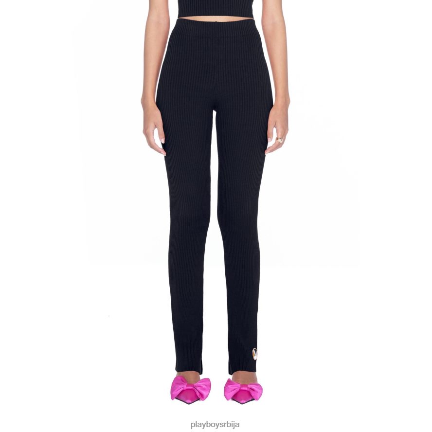 одећу Playboy лепршаве ребрасте хеланке црн Жене 2F84PF657