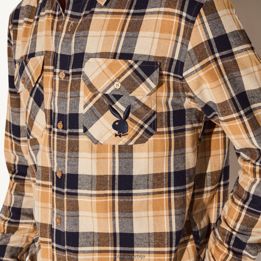 одећу Playboy фланел кошуља дугих рукава тан плаид мушкарци 2F84PF311